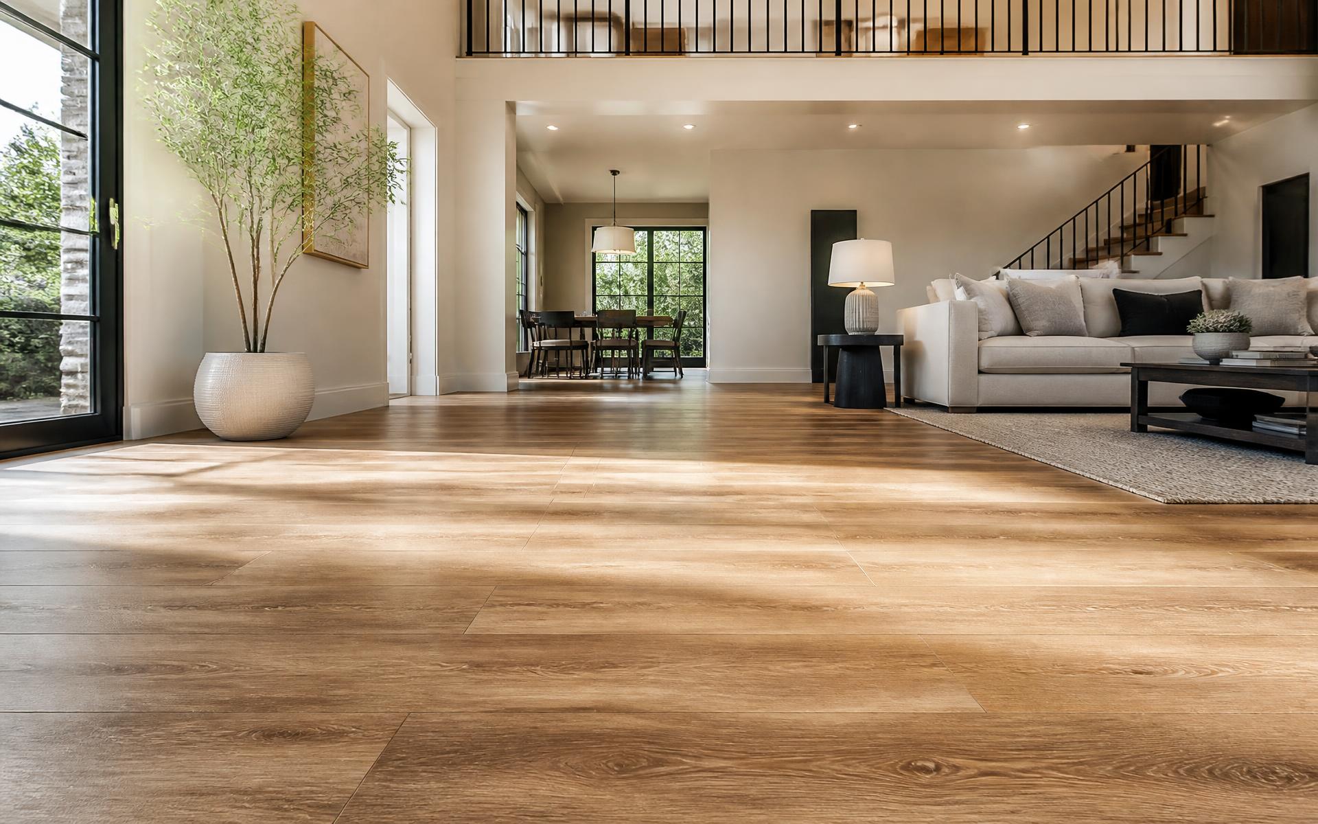 Wide-plank luxury vinyl plank flooring installed in a Gainesville GA open-concept living room